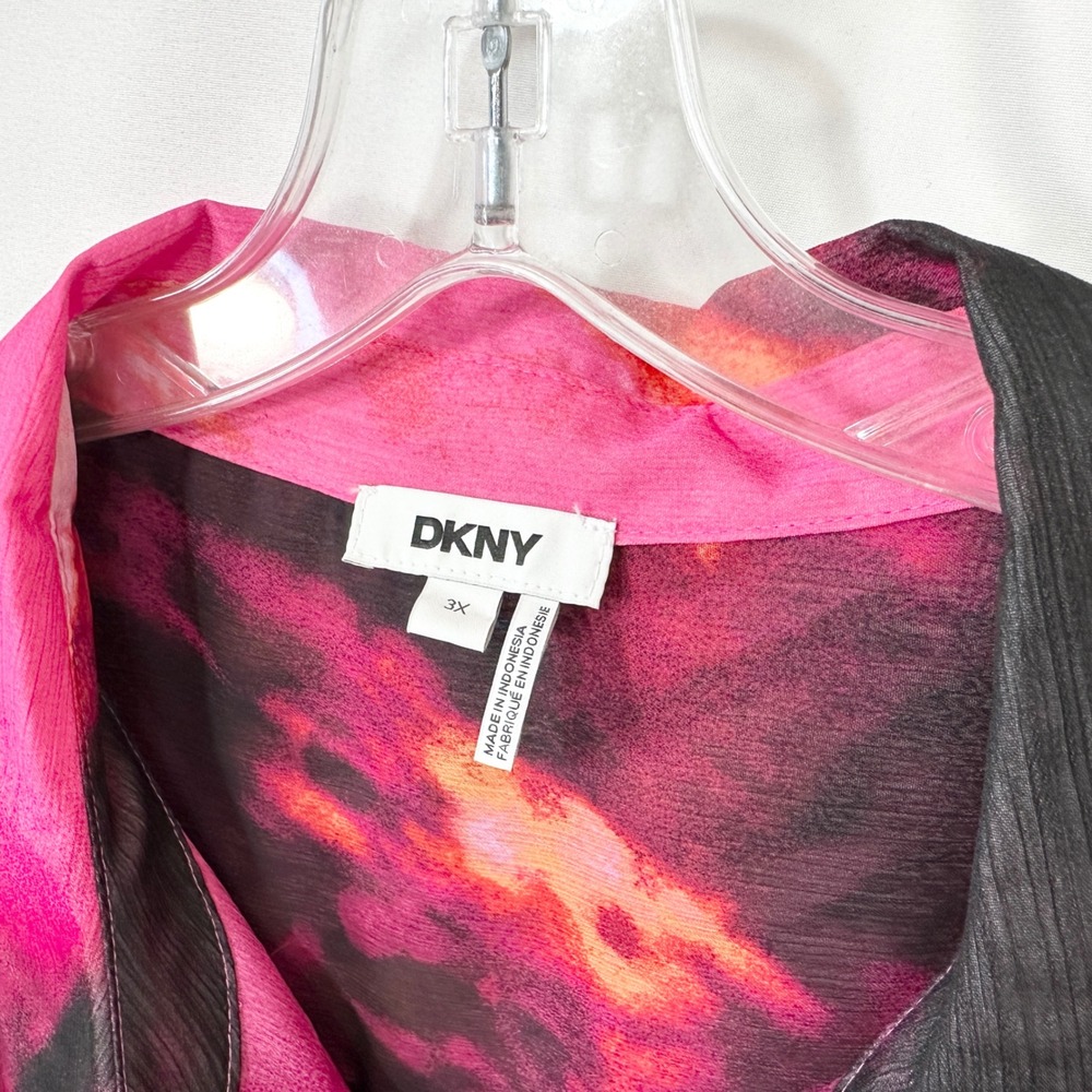 DKNY Plus Size 3X Top Watercolor Chiffon Tunic Pink Maximalism Artsy 1626 - Picture 7 of 9